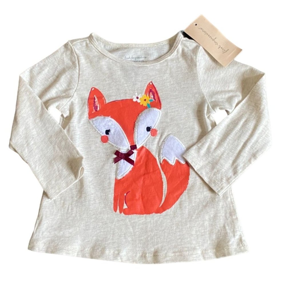 NWT First Impressions Infant 'Pretty Fox' Long Sleeve T-Shirt-Cream-Sz 6-9 M